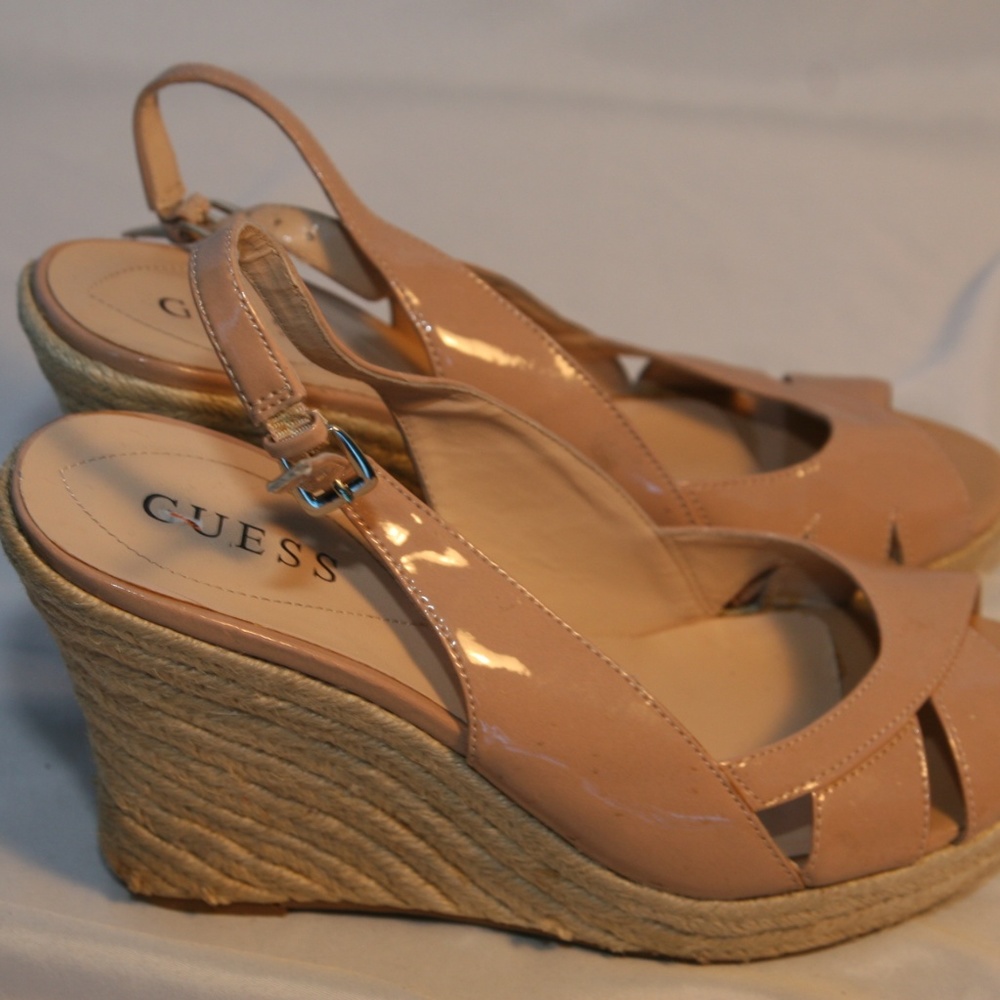 Guess  nude slingback open toe wedge size 8 1/2